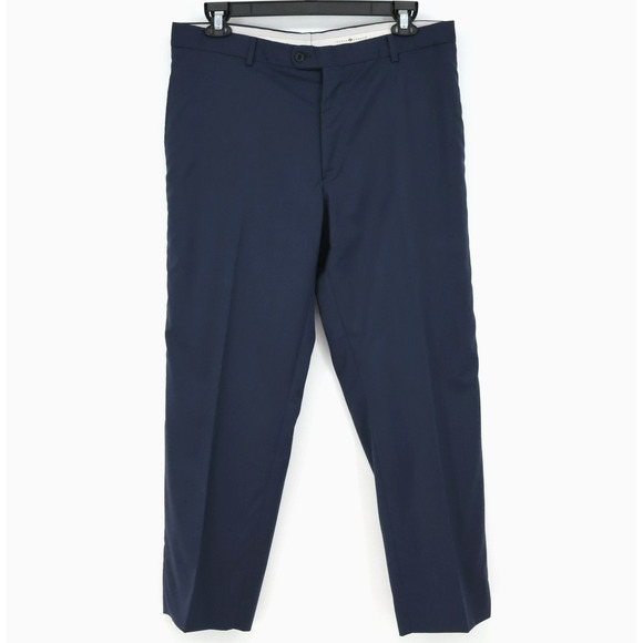 Joseph Abboud Dress Pants Mens 34 x 30 Navy Blue Wool Flat Front Pockets Career - Picture 1 of 9